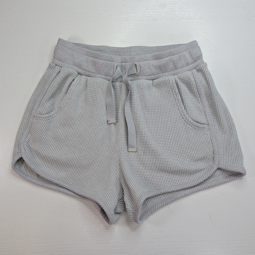 TravisMathew Waffle Knit Lounge Shorts Womens S Gray Drawstring Pockets